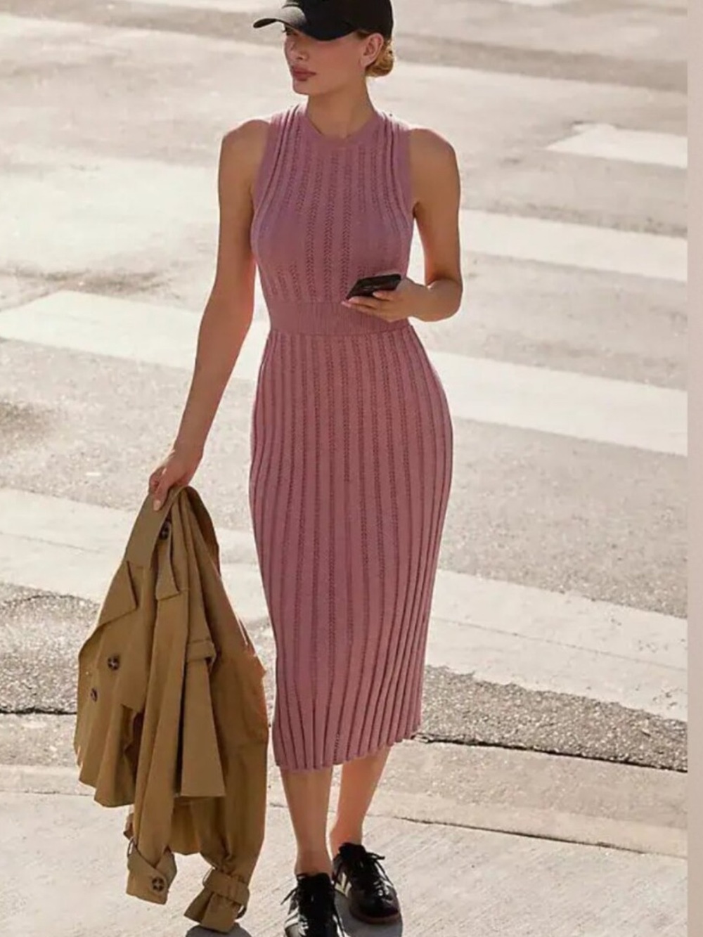 Varley Florian Knit Dress in Woodrose Pink size Small $168